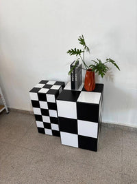 Checkerboard Tile Side Table, Black White Ceramic Cube Accent Furniture