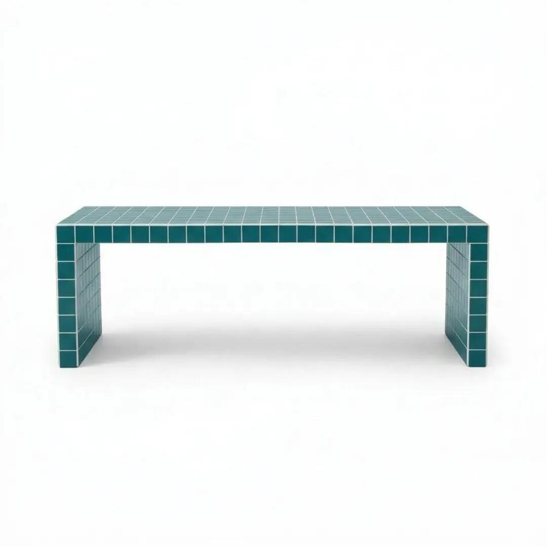 Handmade Ceramic Tile Coffee Table, Retro Tiled Accent Furniture, Japandi Living Room Decor