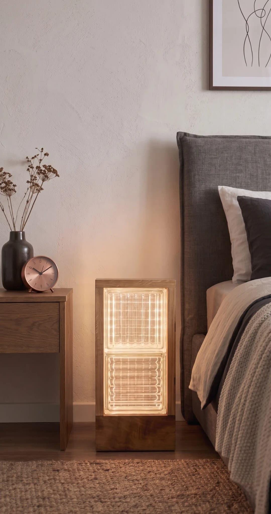 Wood and Glass Block Floor Lamp
