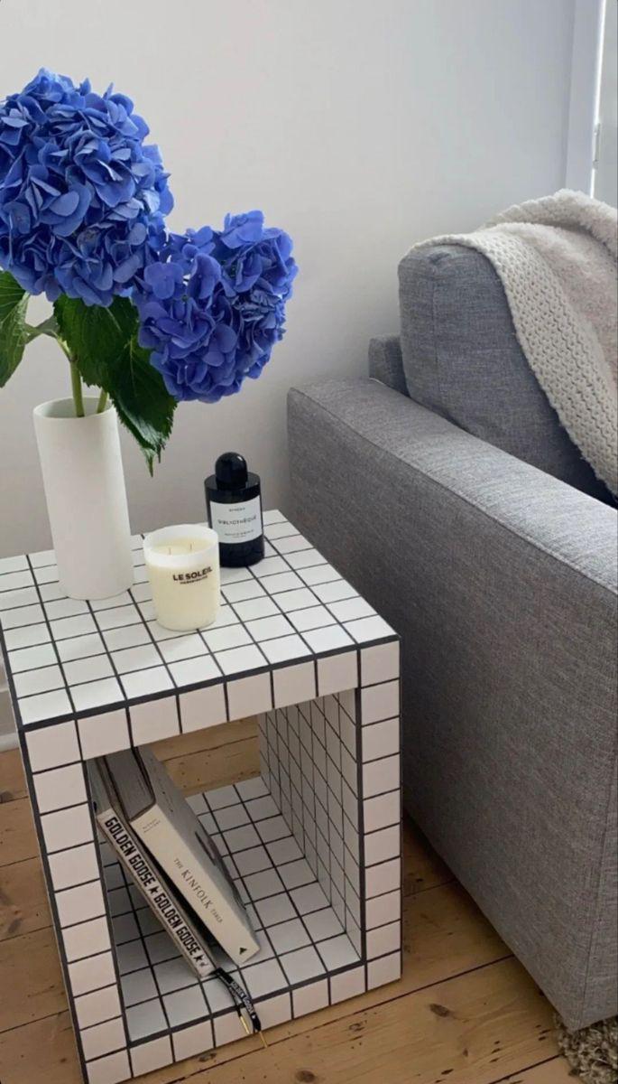 Handmade Mosaic Tile Side Table | Modern Pedestal Accent Furniture