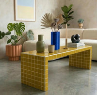 Handmade Ceramic Tile Coffee Table, Retro Tiled Accent Furniture, Japandi Living Room Decor