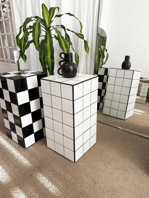 Handmade Ceramic Tile Pedestal Table, Modern Minimalist Accent Furniture - alternate view