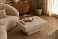 Pearl White Ceramic Tile Coffee Table | Japandi Modern Living Room Furniture