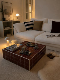 Handmade Terracotta Tile Coffee Table | Japandi Modern Rustic Living Room Furniture