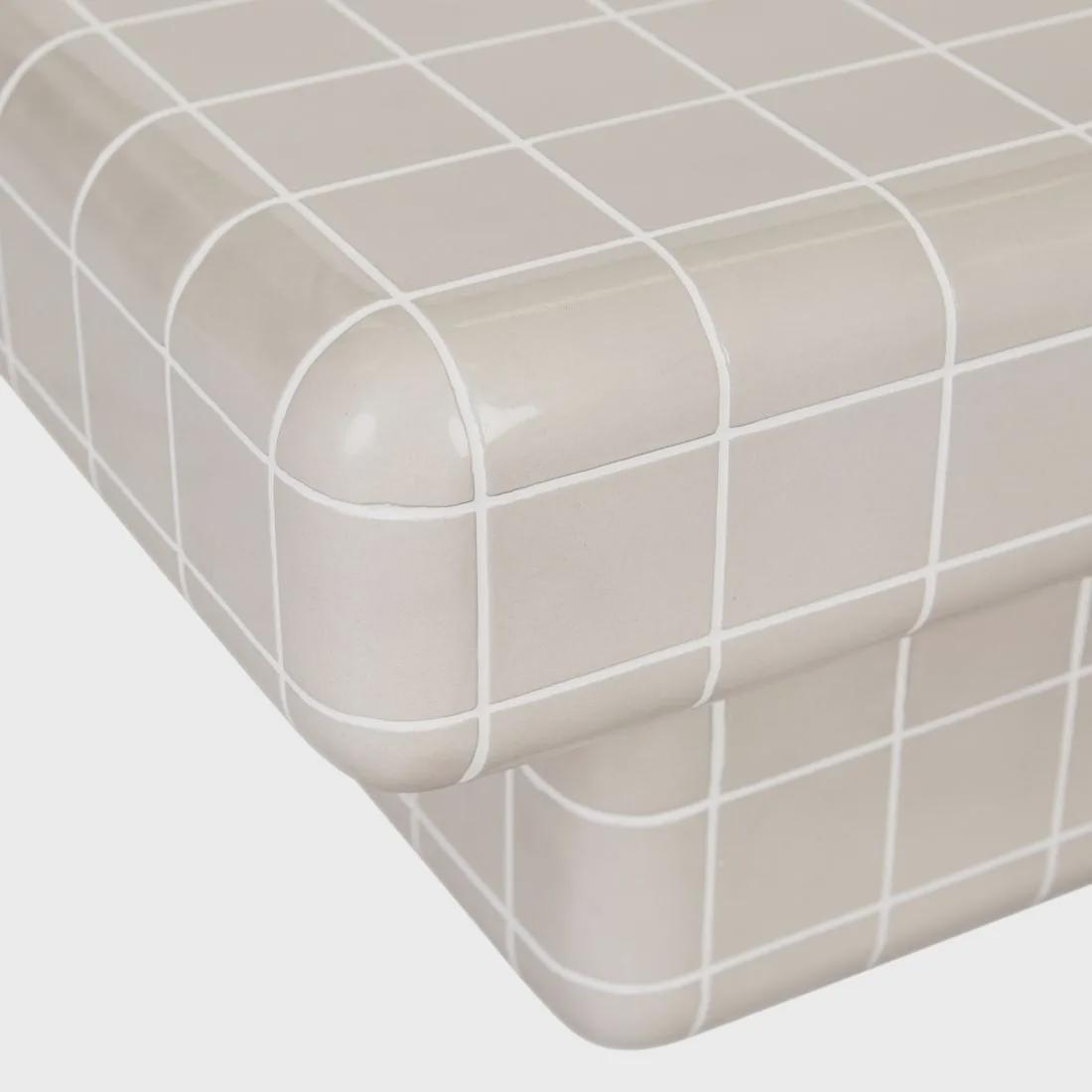 Pearl White Ceramic Tile Coffee Table | Japandi Modern Living Room Furniture