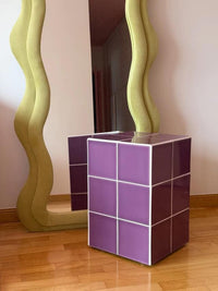 Handmade Purple Ceramic Tile Cube Side Table, Modern Accent Furniture