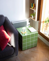 Handmade Ceramic Tile Side Table, Modern Cube Accent Furniture