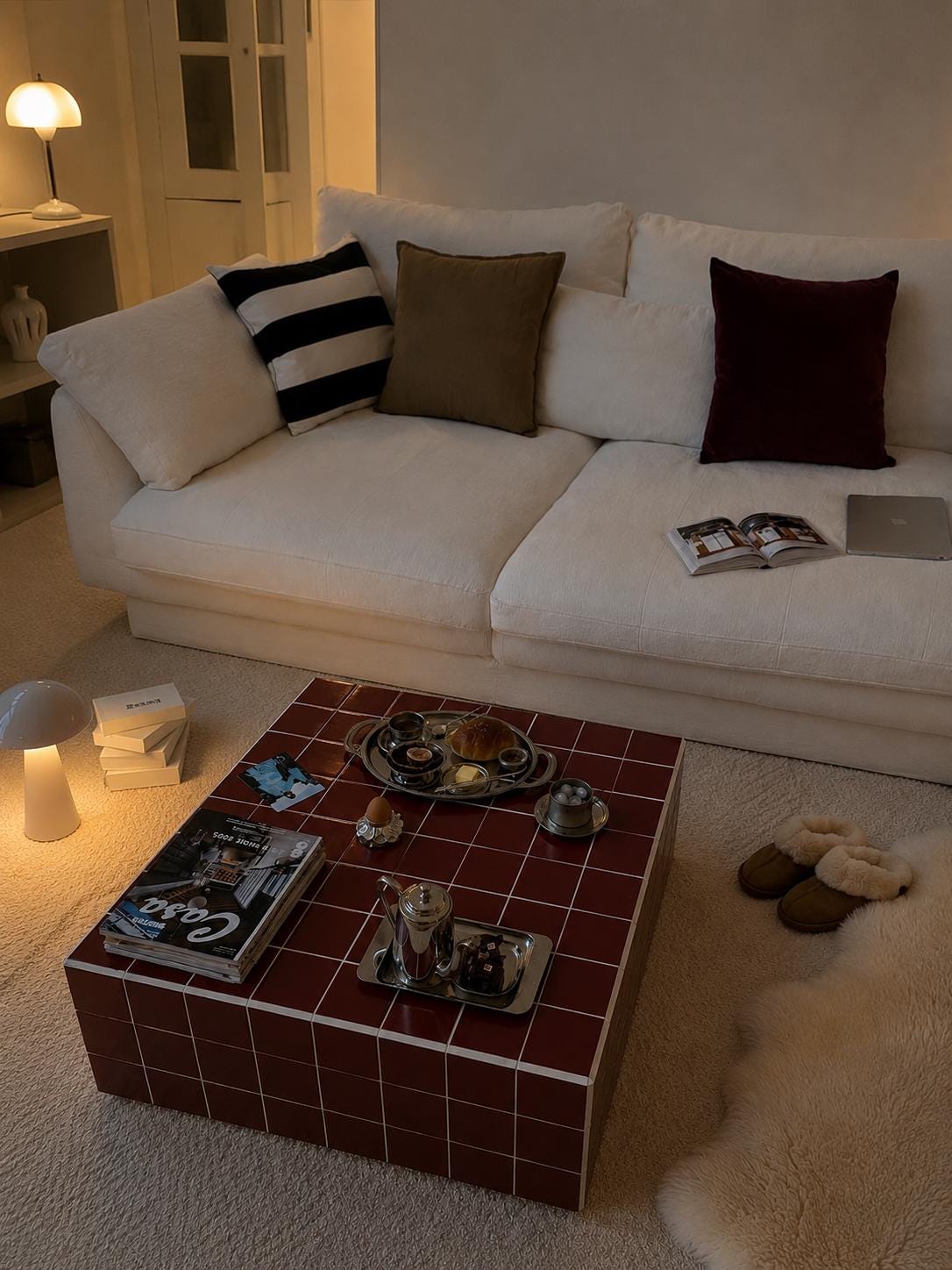 Handmade Terracotta Tile Coffee Table | Japandi Modern Rustic Living Room Furniture