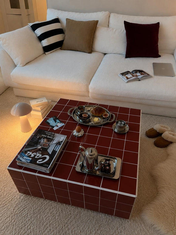 Handmade Terracotta Tile Coffee Table | Japandi Modern Rustic Living Room Furniture