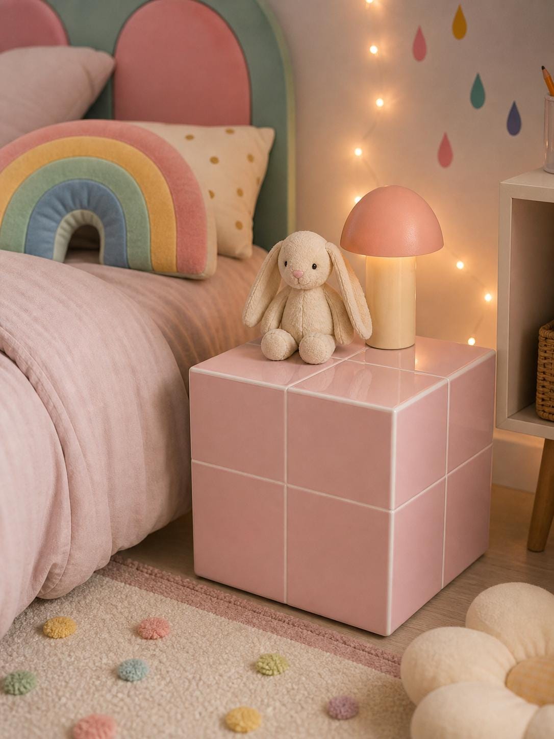 Handmade Pastel Pink Ceramic Tile Side Table, Modern Accent Furniture