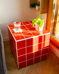 Handmade Ceramic Tile Side Table, Modern Cube Accent Furniture