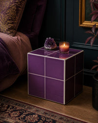 Handmade Purple Ceramic Tile Cube Side Table, Modern Accent Furniture
