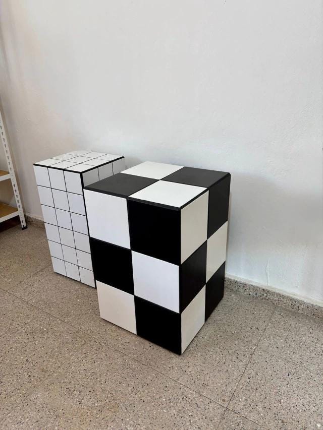 Checkerboard Tile Side Table, Black White Ceramic Cube Accent Furniture