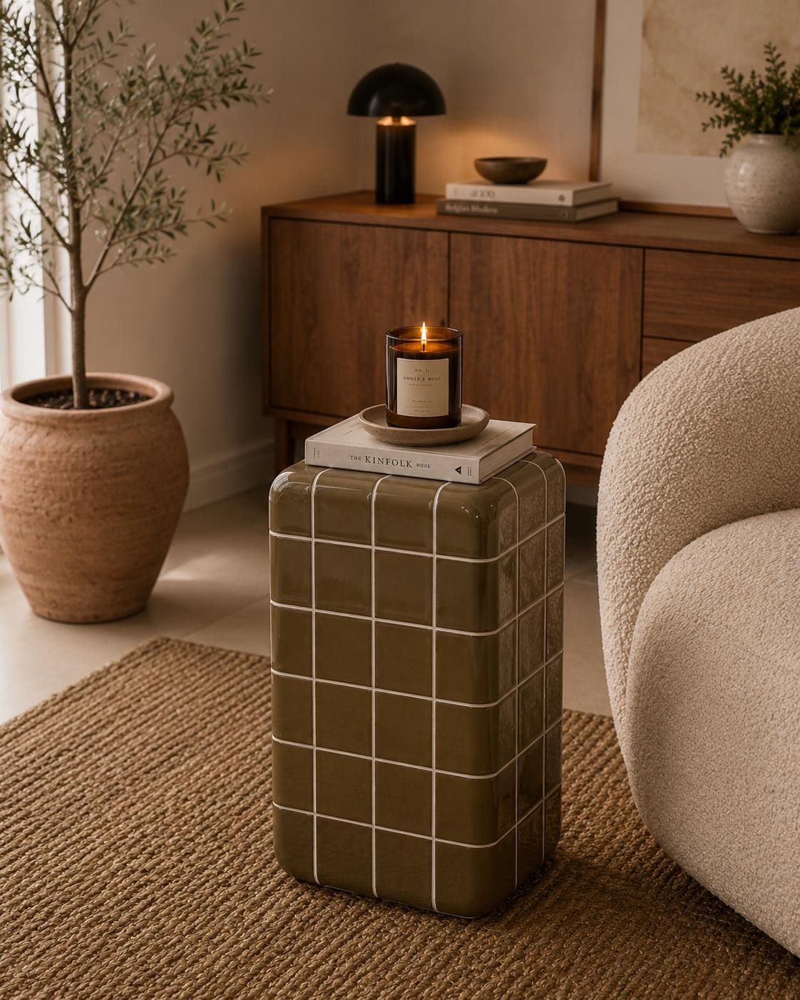 Handmade Ceramic Tile Side Table | Japandi Accent Furniture, Bedside Accent