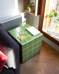 Handmade Ceramic Tile Side Table, Modern Cube Accent Furniture